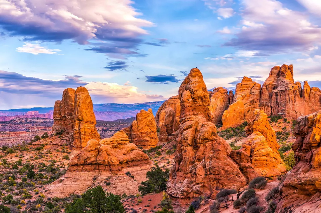 Sunlit red sandstone formations at Red Rock Canyon near Las Vegas